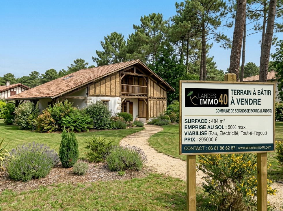 Terrain Seignosse bourg Sud des landes 484m² au calme et plat